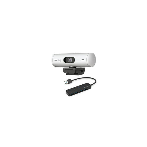Logitech Brio 500 Full HD 1080p Webcam Bundle with 4-Port USB Hub (Off-White)