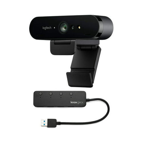 Logitech Brio Ultra HD Webcam for Video Conferencing, Recording, and Streaming (Black) with USB Hub
