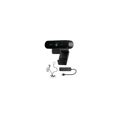 Logitech Brio Ultra HD Webcam with Knox Gear Selfie Ring Light and 4-Port USB Hub Bundle