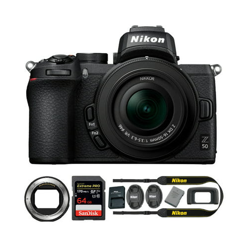 Nikon Z 50 DX-Format Mirrorless Camera with NIKKOR Z 16-50mm Lens, Mount Adapter and Accessories