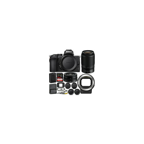 Nikon Z 50 Mirrorless Camera with Z 16-50 & 50-250 VR Lens and Adapter with 64GB Card and Accessory