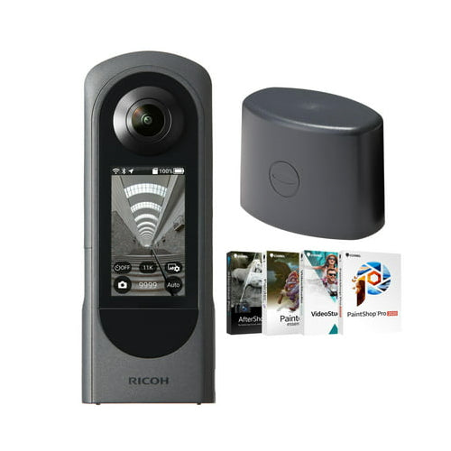Ricoh Theta X 360-Degree Camera Bundle with Lens Cap for Theta X and Photo, Video and Art Software