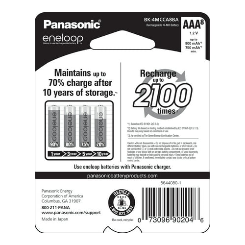 Panasonic Eneloop Ni-MH Pre-Charged Rechargeable AAA (8-Pack)