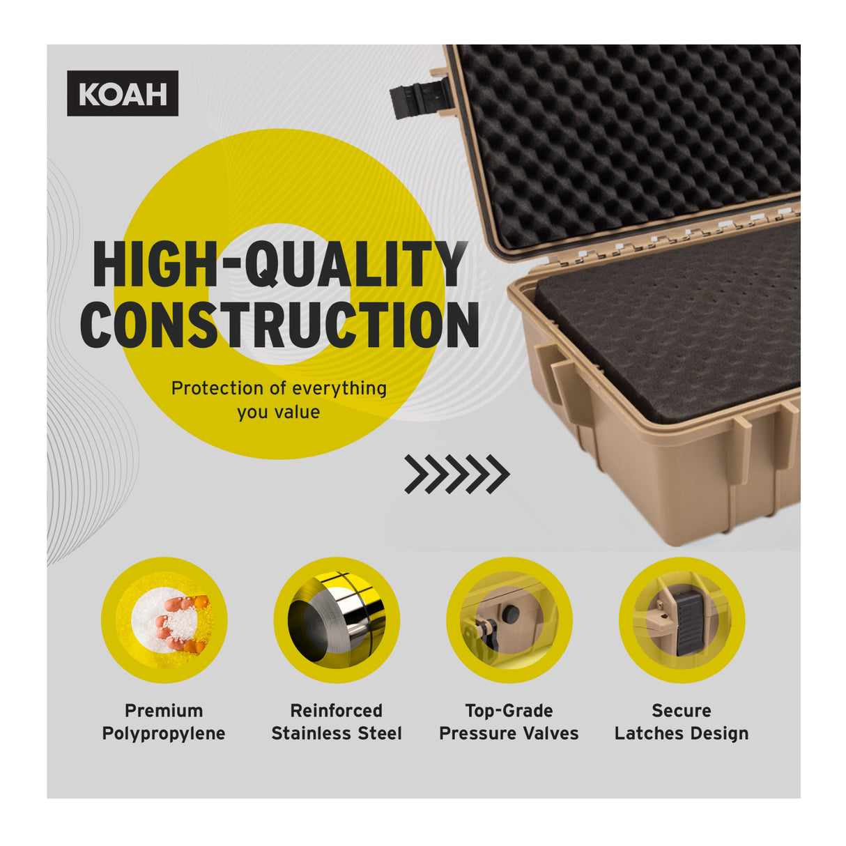 Koah Weatherproof Hard Case with Customizable Foam (28 x 17 x 7 Inch) - Tan