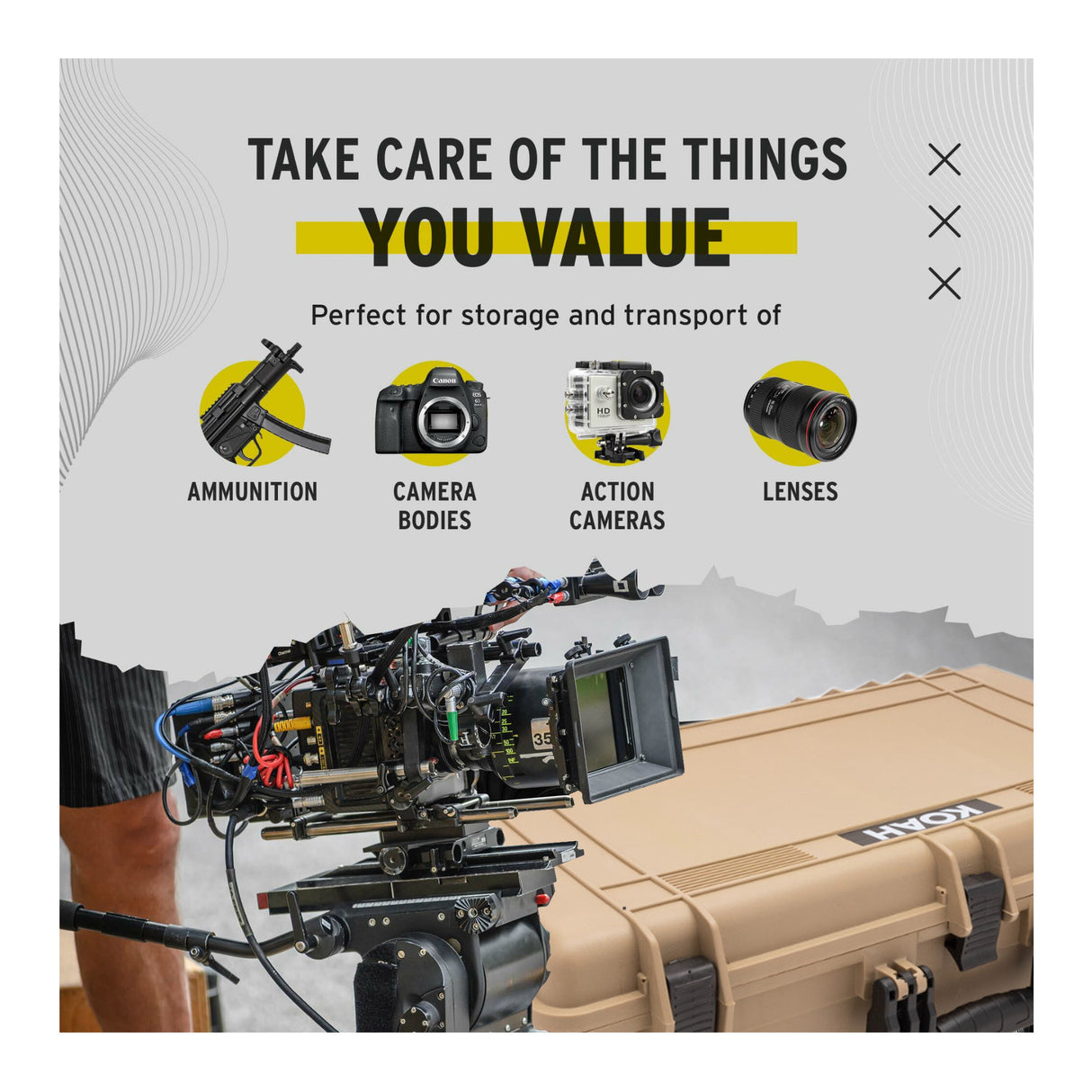 Koah Weatherproof Hard Case with Customizable Foam (28 x 17 x 7 Inch) - Tan