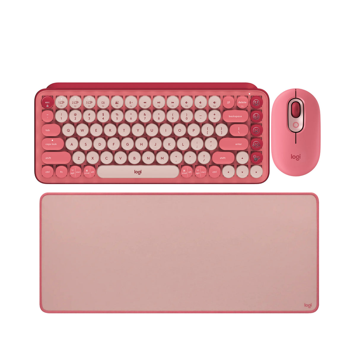 Logitech Pop Keys Wireless Mechanical Keyboard with Emoji Keys (Rose) w/Wireless Mouse & Desk Mat