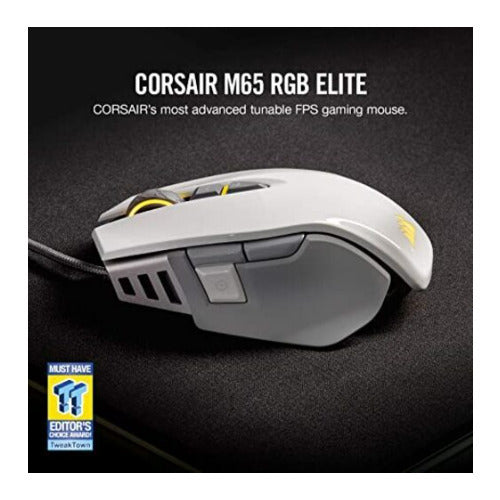 Corsair M65 RGB Elite 18,000 DPI Optical Sensor Fully Programmable Buttons Gaming Mouse (White)
