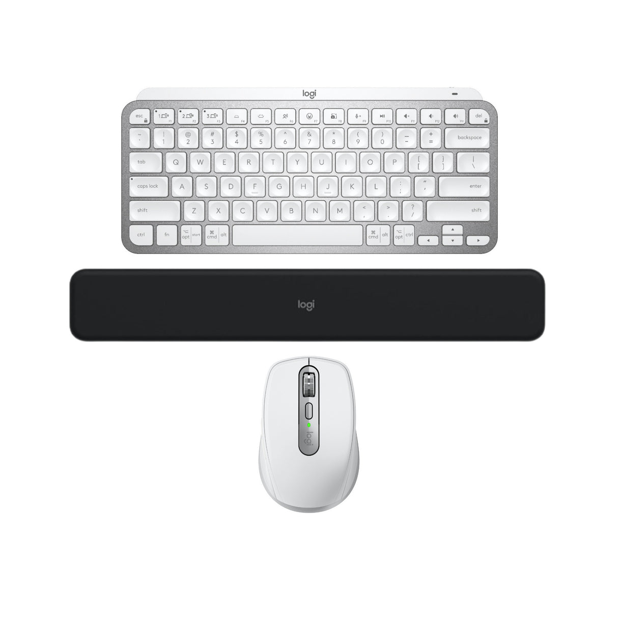 Logitech MX Keys Mini Minimalist Wireless Illuminated Keyboard (Gray) w/Bluetooth Mouse & Palm Rest