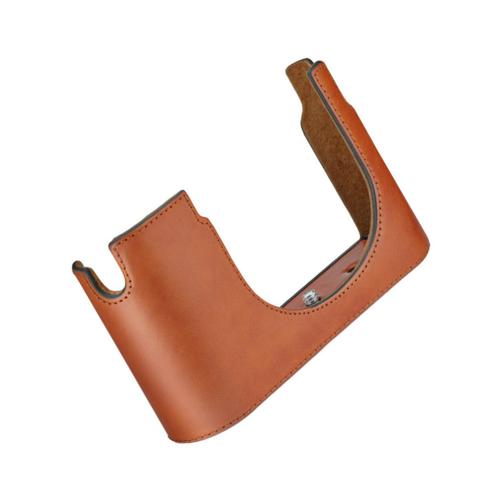 Leica Vegetable-Tanned Leather Half-Case for Q3 Camera with Additional Compartment (Cognac)