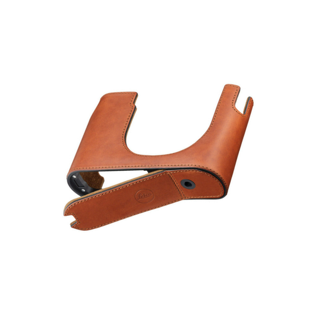 Leica Vegetable-Tanned Leather Half-Case for Q3 Camera with Additional Compartment (Cognac)