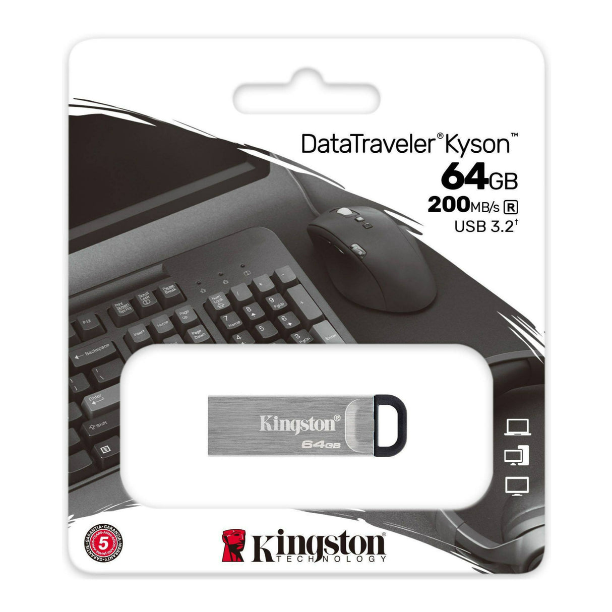 Kingston 64GB DataTraveler Kyson USB 3.2 Gen 1 200MB/s Read 60MB/s Write Speed Metal Flash Drive