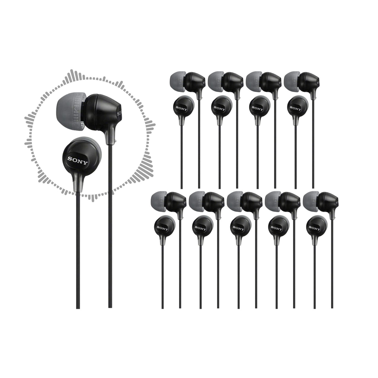 Sony MDR-EX15LP Fashion Color EX Series In-Ear Earbud Headphones (Black, 10-pack)