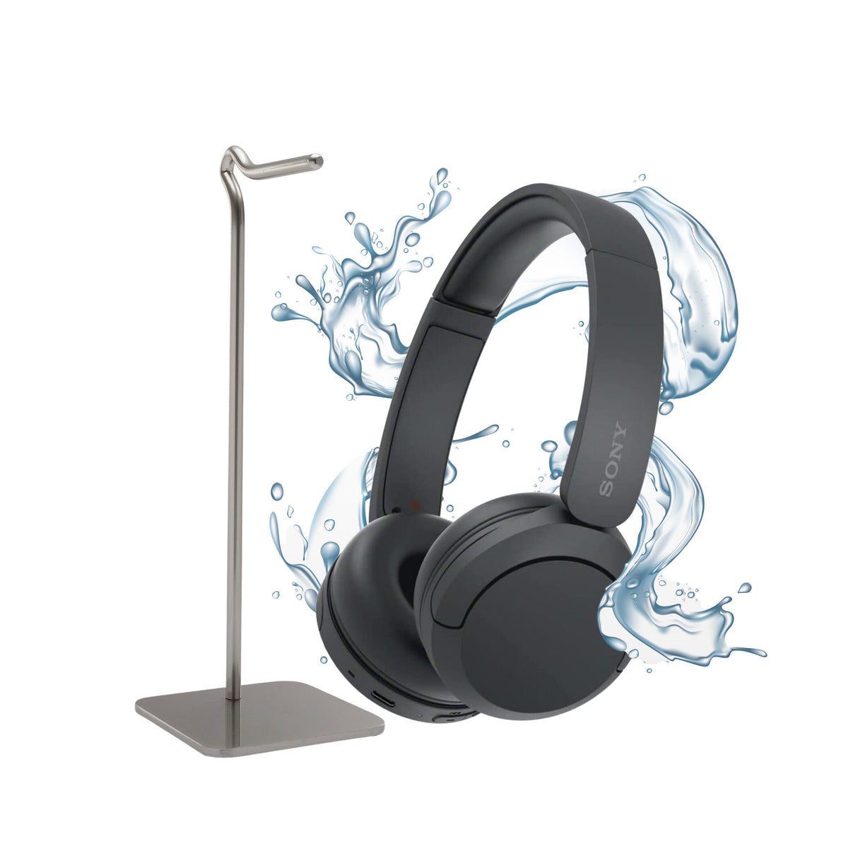Sony WH-CH520 Compact Easy Carrying Wireless Bluetooth On-Ear Headphones (Black) with Stand