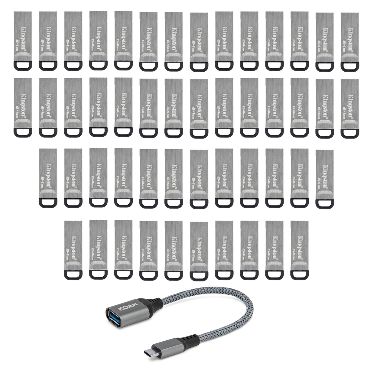 Kingston 64GB DataTraveler Kyson USB 3.2 Gen 1 Flash Drive (50-pack) with USB to USB-C Adapter