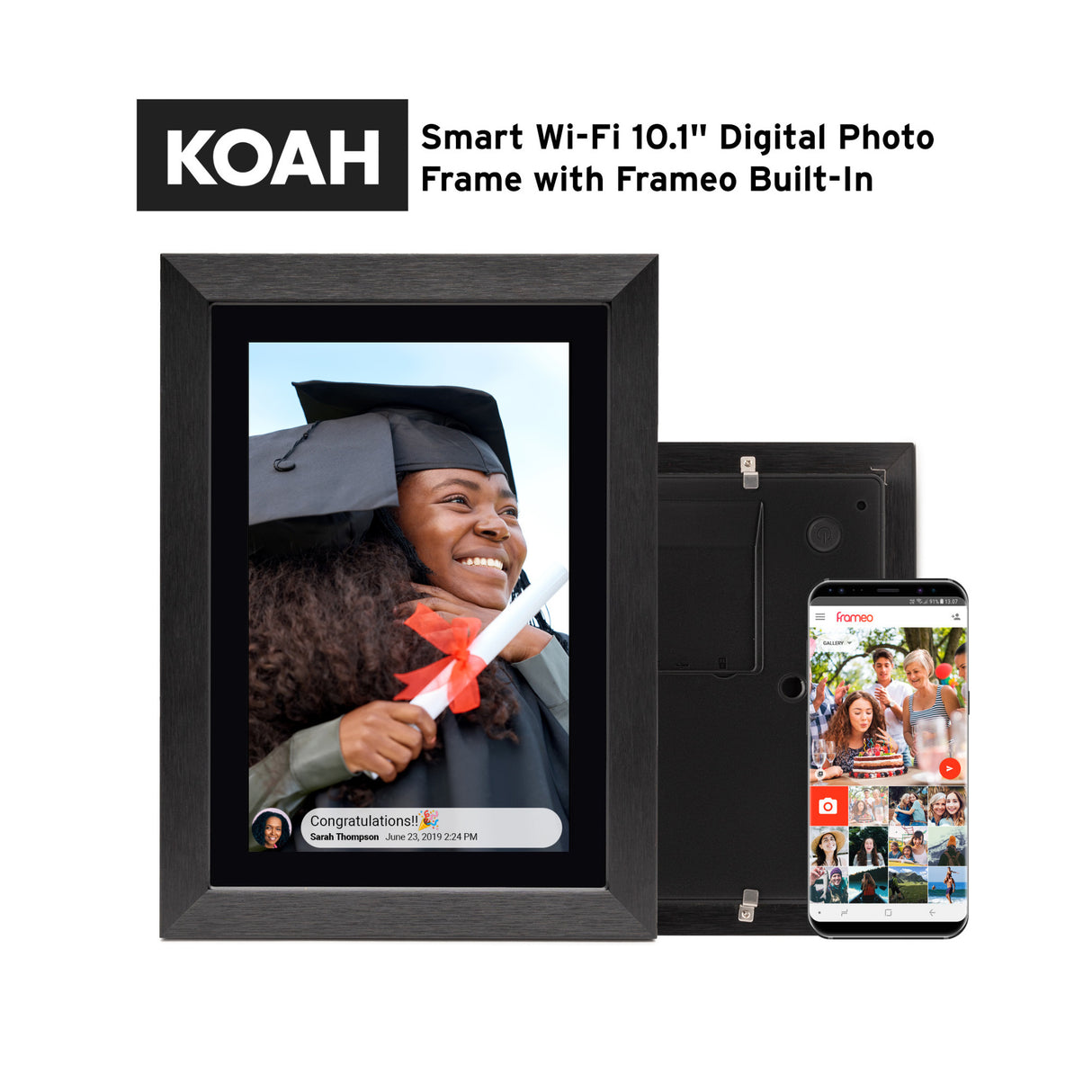 Koah Smart Wi-Fi 10.1" Digital Photo Frame with FRAMEO, (8GB, Black Wood)