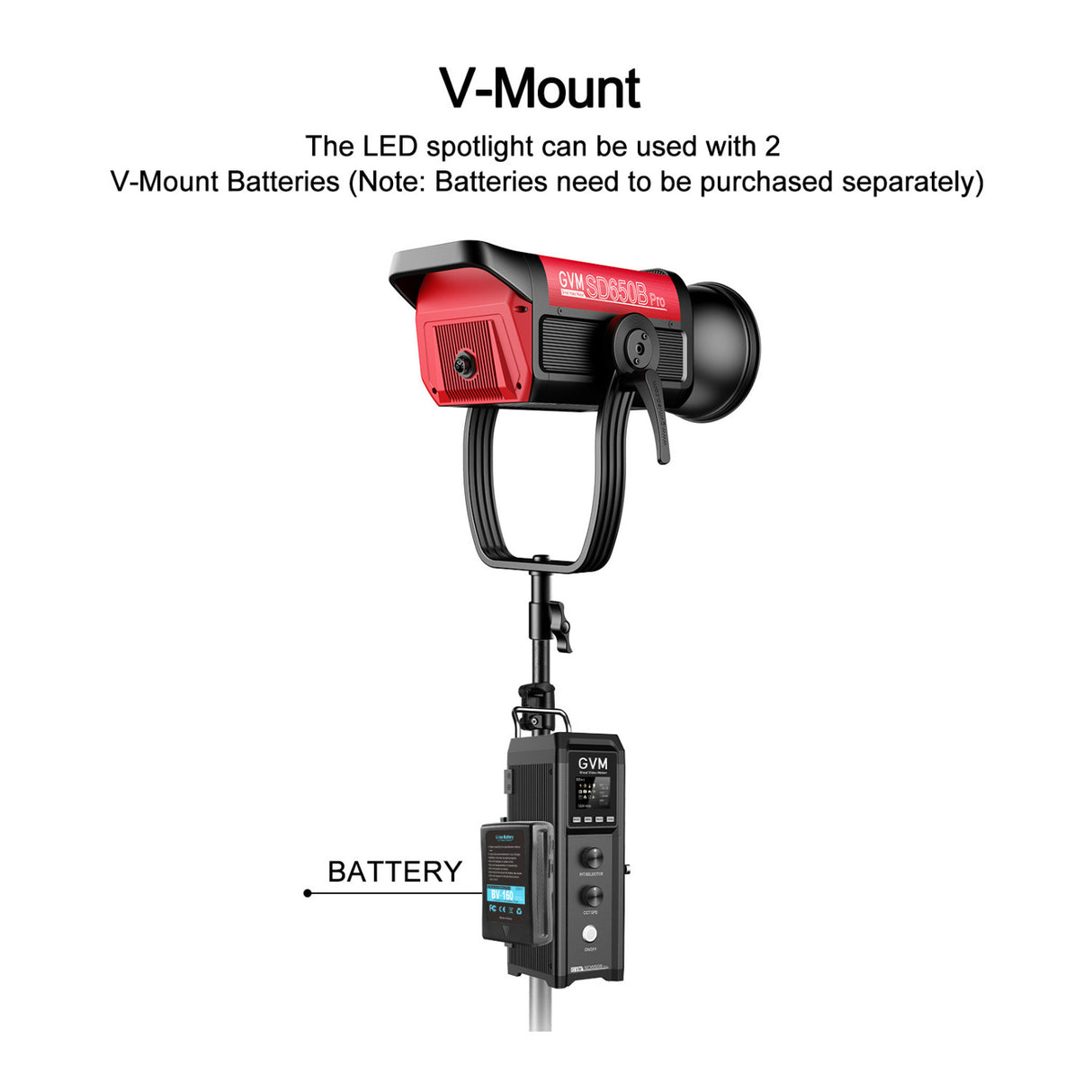 GVM PRO-SD650B 650W Bi-Color Monolight with 12 Light Effect Modes, V-Mount and Mesh Bluetooth