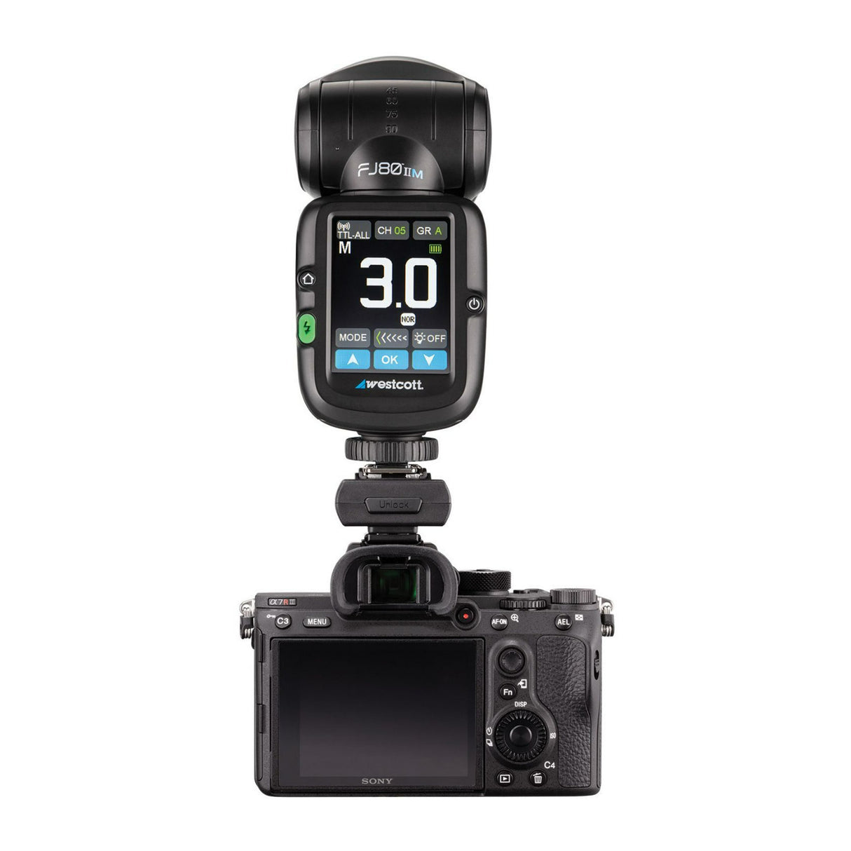 Westcott FJ80 II Universal Touchscreen Speedlight with Adapter for Sony w/ProGrip 2 Handheld Mount