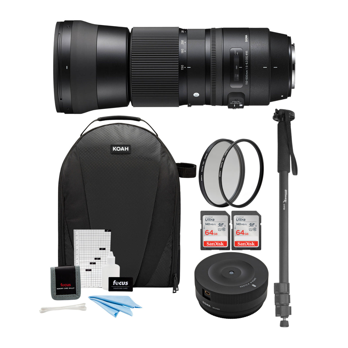 Sigma 150-600mm f/5-6.3 DG OS HSM Contemporary Lens for Nikon with USB Dock and 64GB SD Cards Bundle