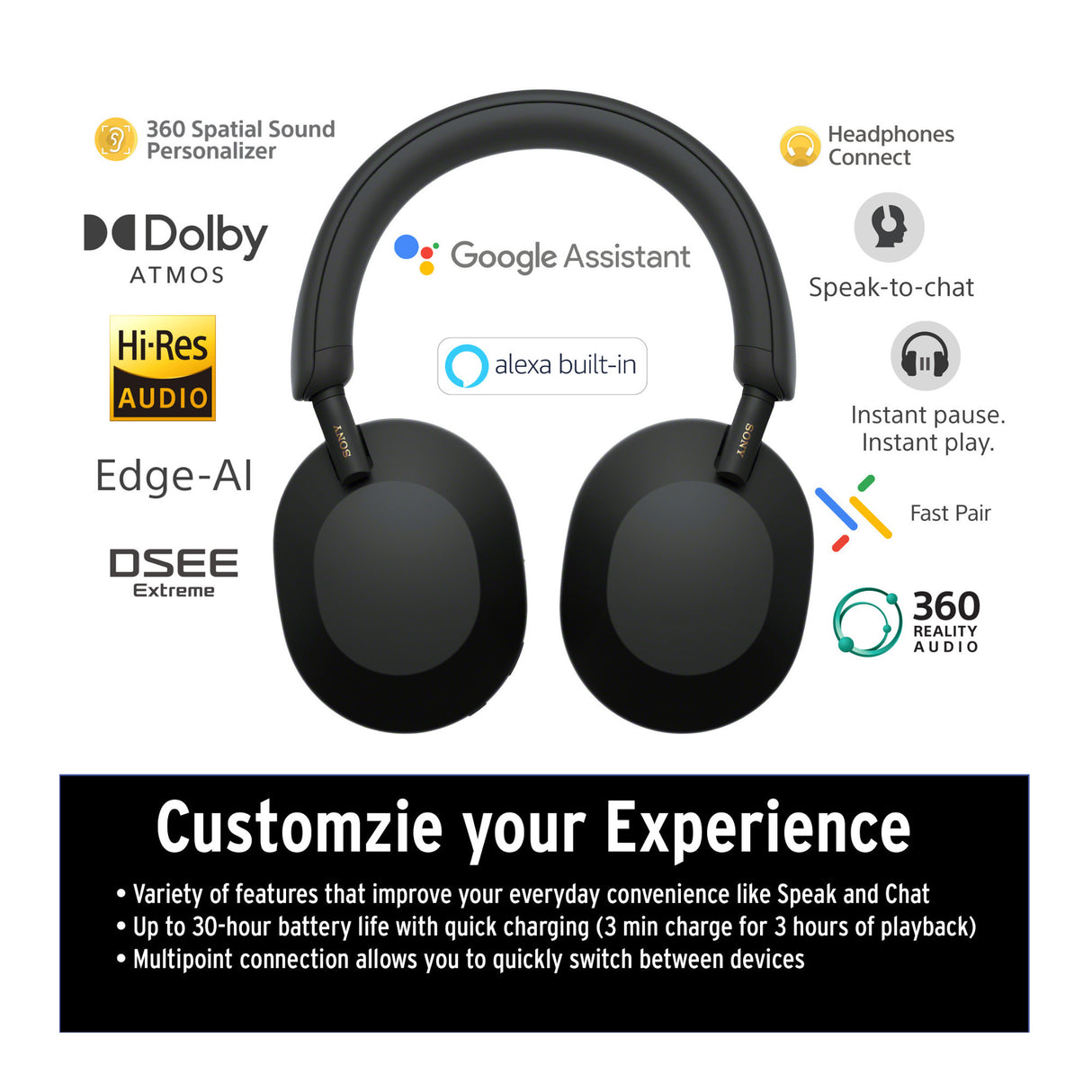 Sony WH-1000XM5 Wireless Noise Canceling Over-Ear Headphones (Black) with 10,000mAh Power Bank