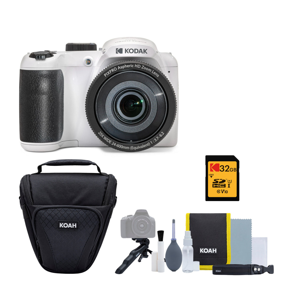 Kodak PIXPRO AZ255 Astro Zoom 16MP Digital Camera (White) with 32GB SD Card Bundle