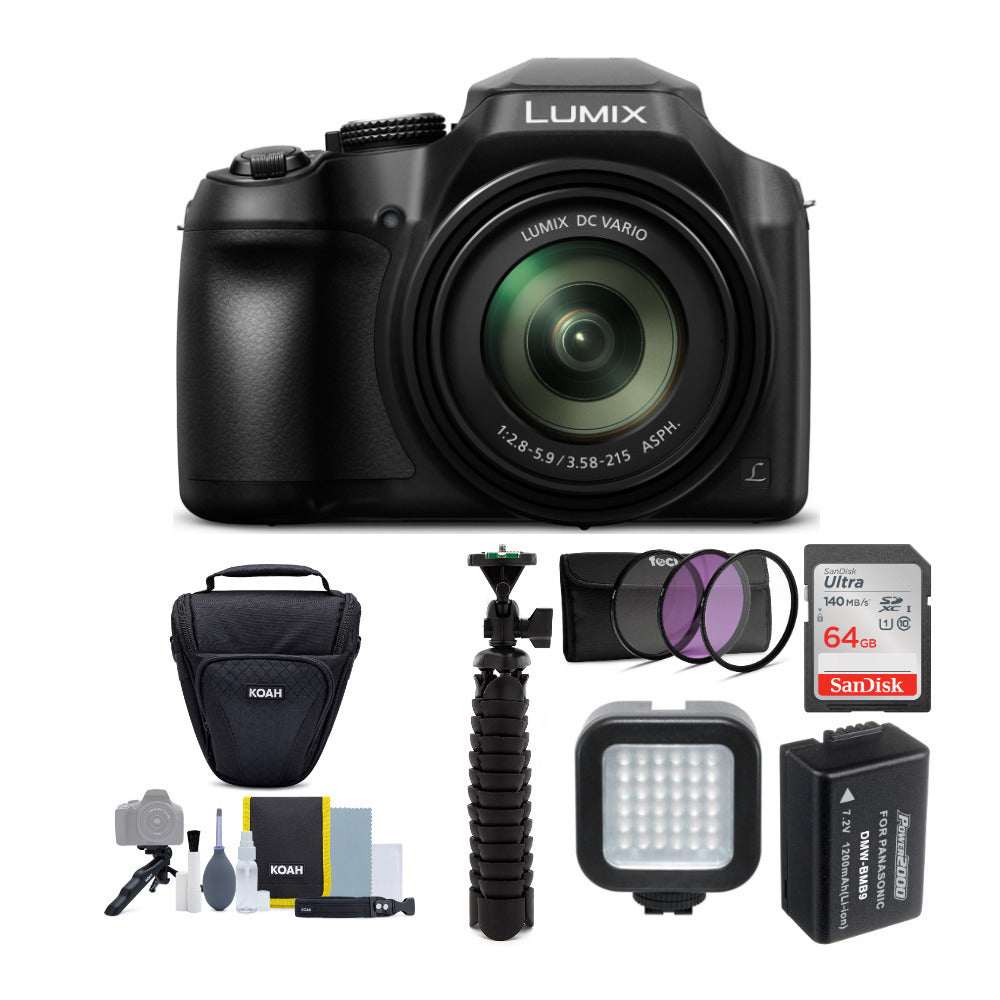 Panasonic LUMIX FZ80D 18.1MP 4K Point and Shoot Camera with 64GB SD Card and Accessory Bundle