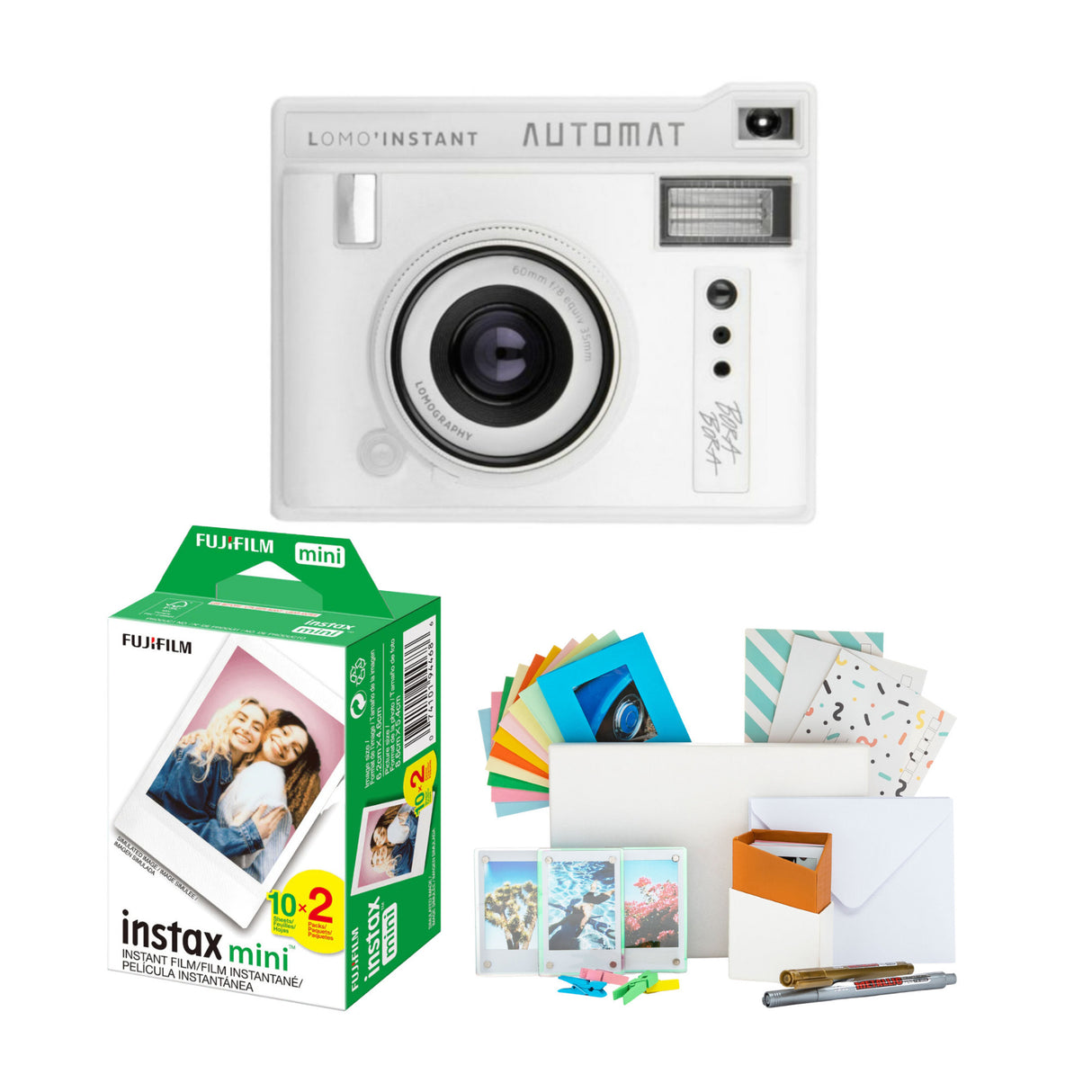 Lomography Instant Automatic 35 mm Focal Length Camera Bora Bora Edition (White) + FC Instax Film Ki