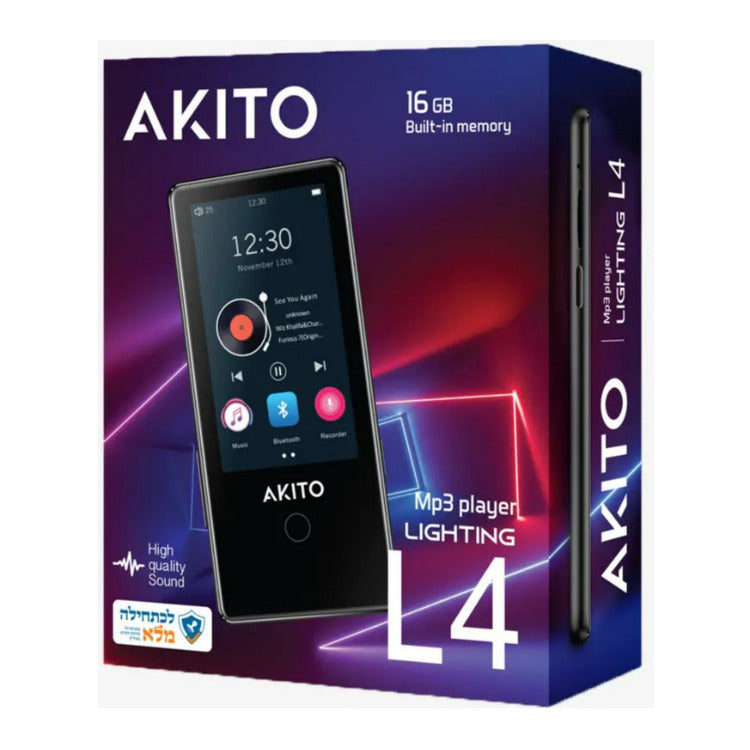AKITO L4 16GB Kosher MP3 Player with Built-in Speaker, Recorder, Bluetooth, and Touch Screen (Black)