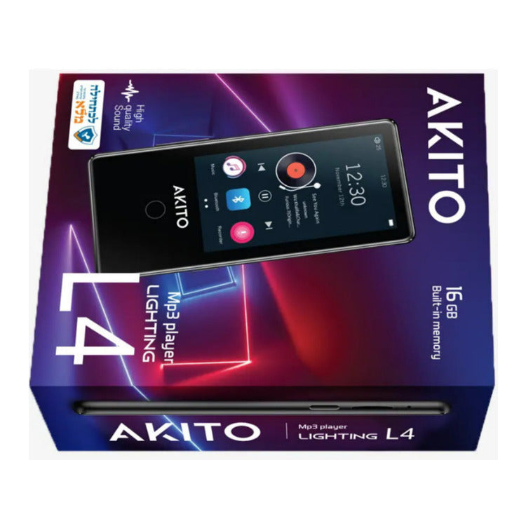 AKITO L4 16GB Kosher MP3 Player with Built-in Speaker, Recorder, Bluetooth, and Touch Screen (Black)