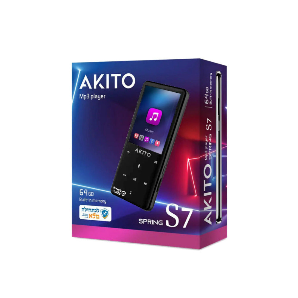 AKITO S7 64GB Kosher MP3 Player with Buttons, Built-in Speakers, Recorder, and Touch Buttons (Black)