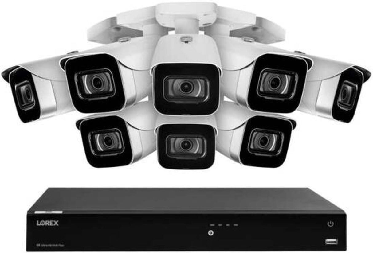 Lorex Fusion 4K 16 Camera Capable 4TB Wired NVR System with Eight IP Bullet Cameras with CNV