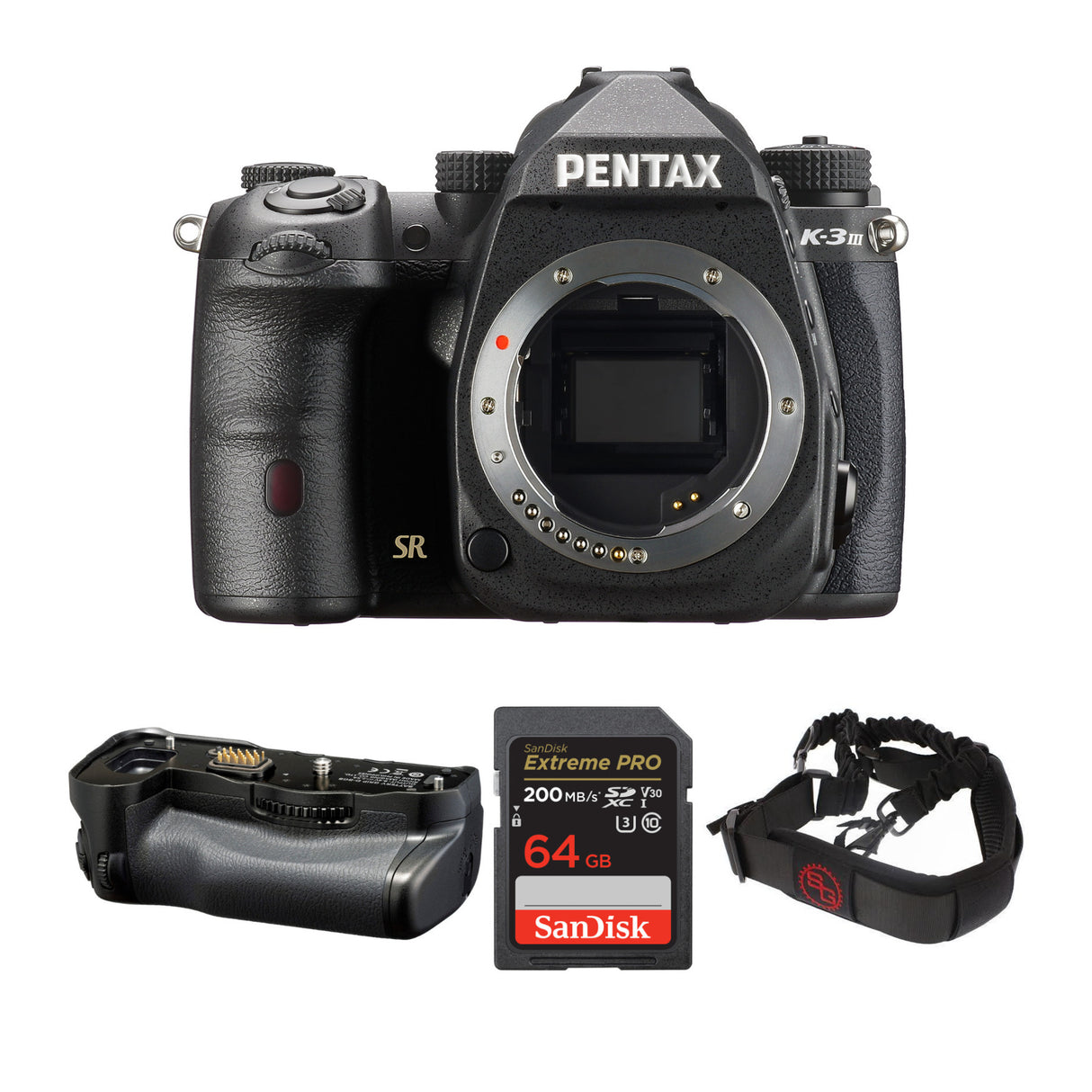 Pentax K-3 Mark III Camera Body (Black) w/Battery Grip and 64GB SD card Bundle