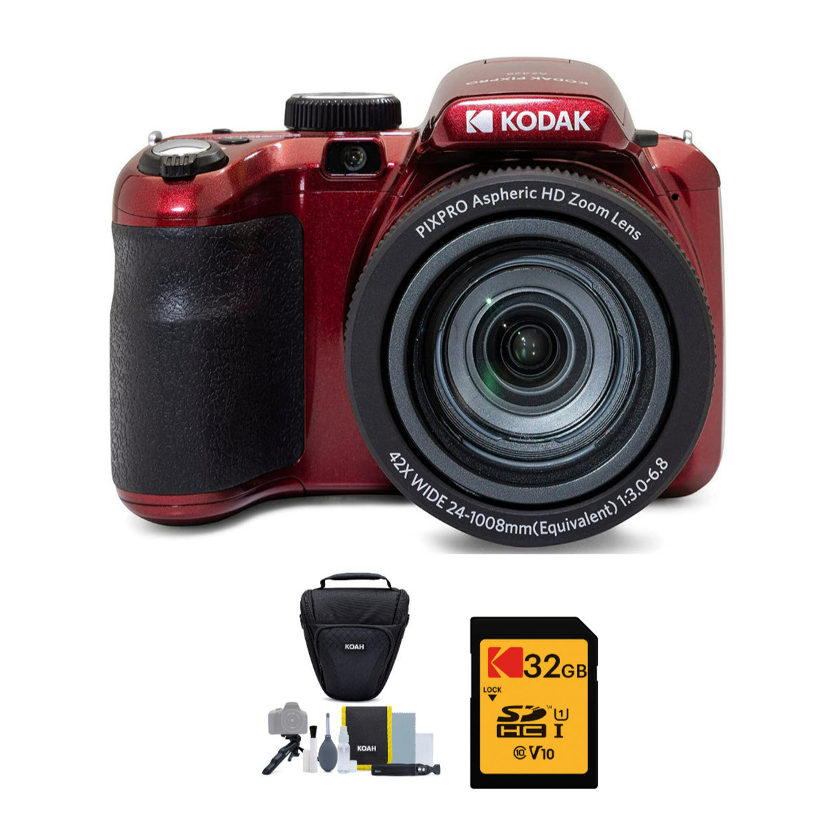 Kodak PIXPRO AZ425 Astro Zoom 20MP Digital Camera (Red) with 32GB Card and Camera Case