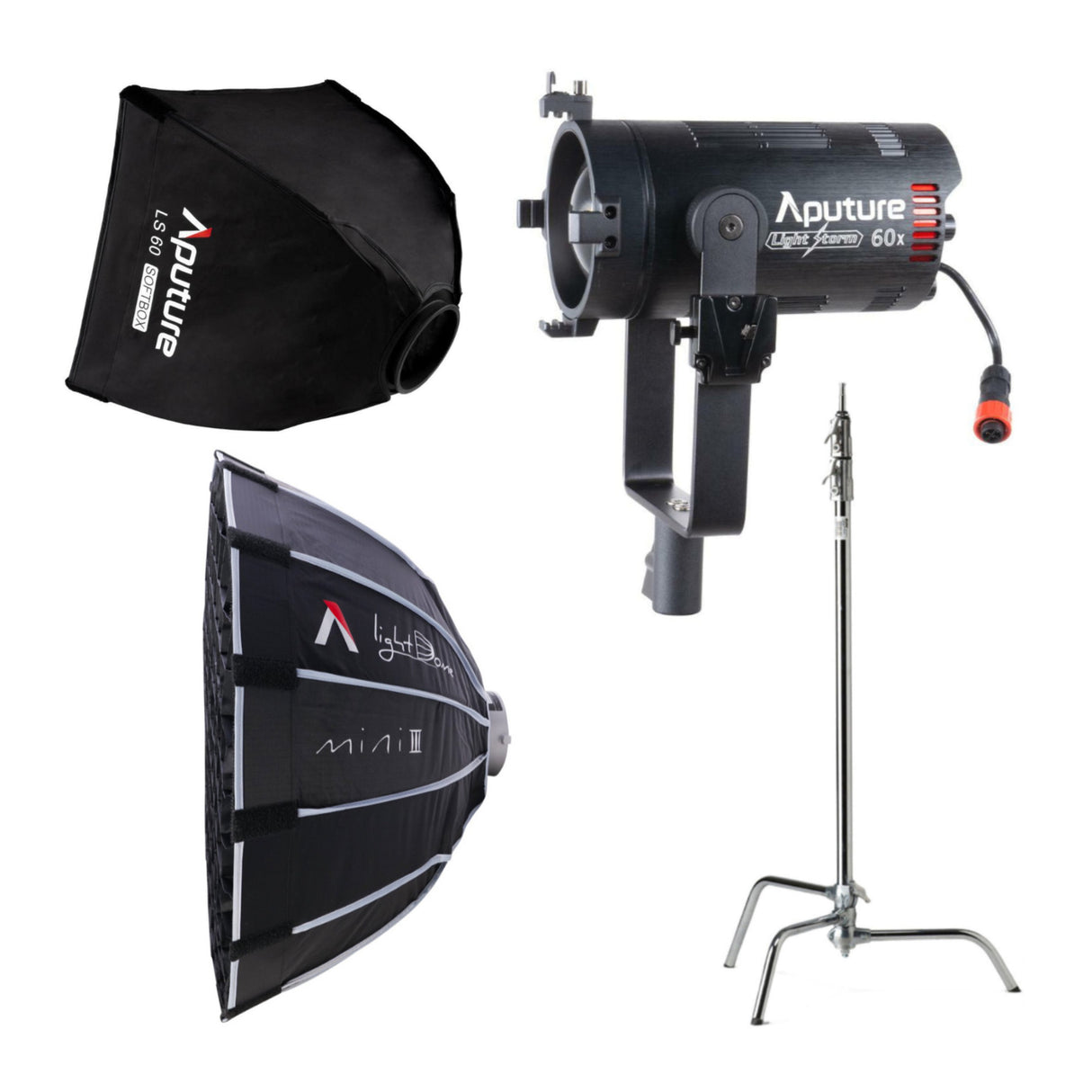 Aputure LS 60x Bi-Color LED Focusing Flood Light Bundle with C-Stand, Light Dome Mini III
