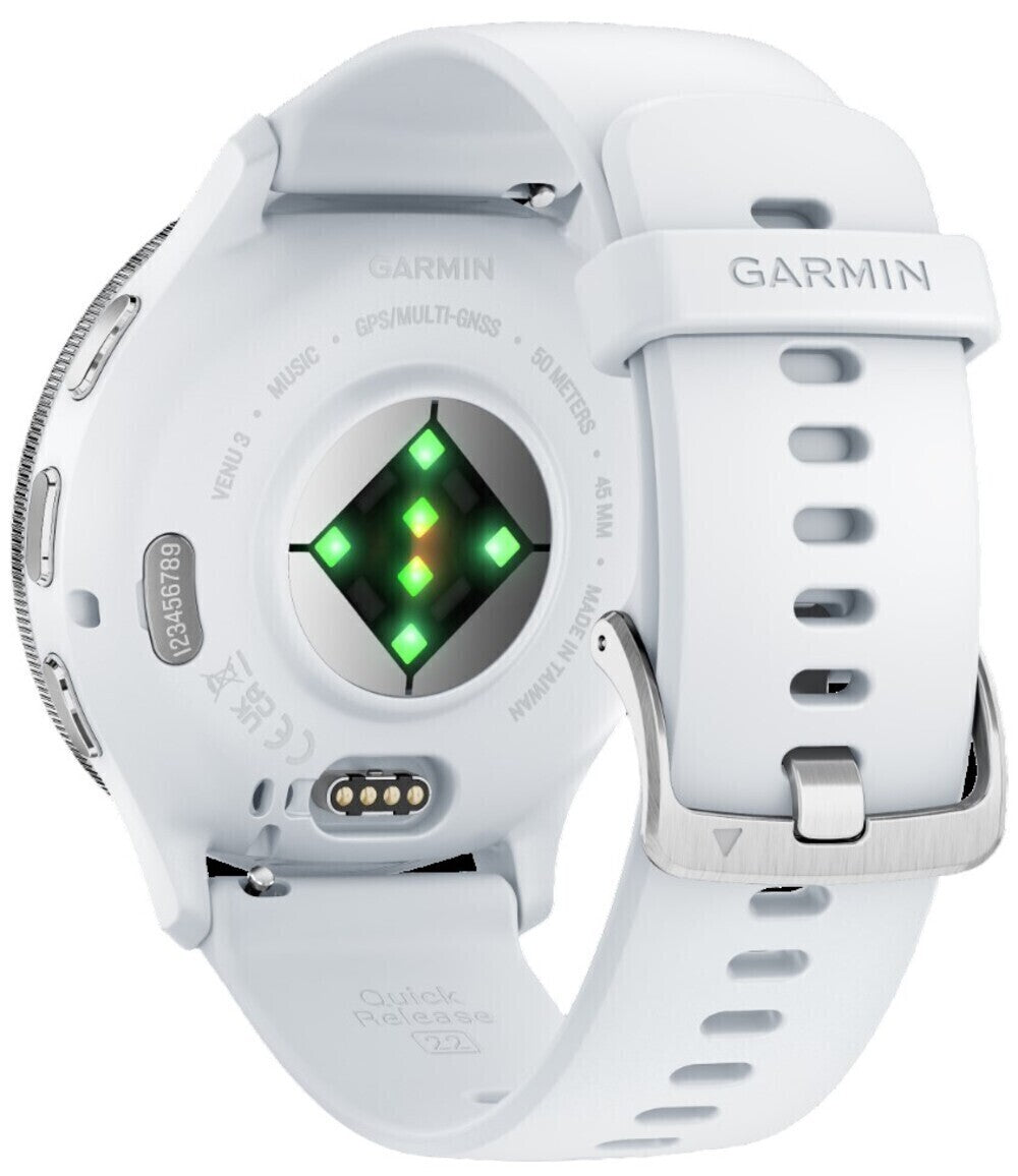 Garmin Venu 3 Smartwatch (Silver/Whitestone) with Charging Stand and Port Plugs