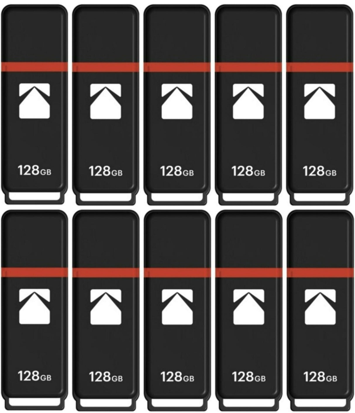 Kodak Classic K100 Cap and Body Series Universal Compatible USB2.0 128GB Flash Drive (10 Pack)