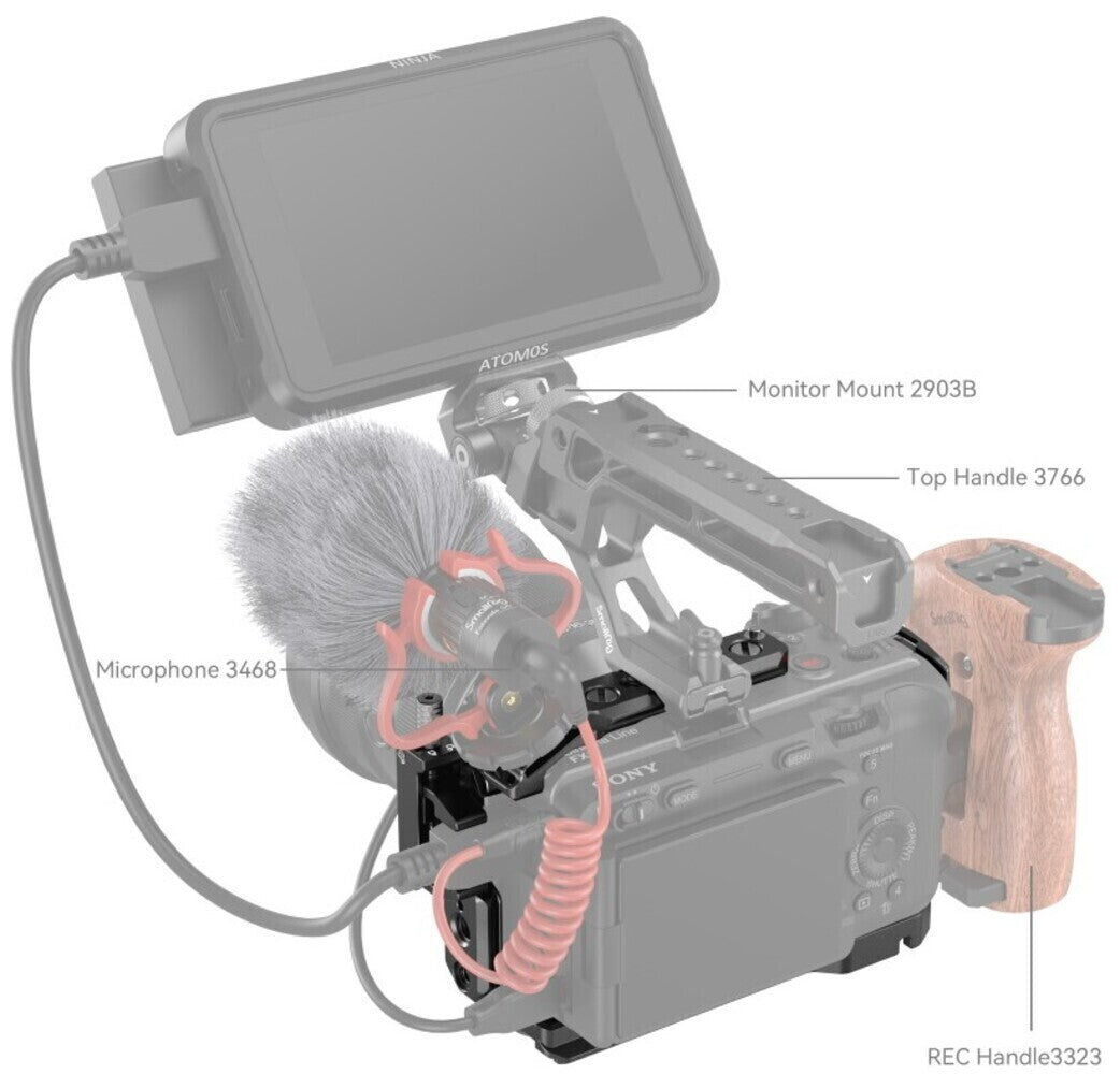 SmallRig Modular U-Shaped Camera Cage with NATO Rail and HDMI Cable Clamp for Sony FX30 and FX3