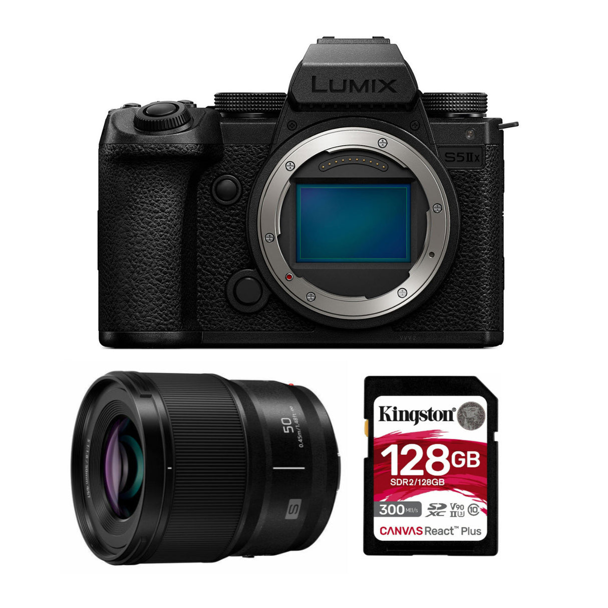 Panasonic Lumix S5 IIX 24.2MP Full Frame Mirrorless Camera with 50mm f/1.8 Lenses and 128GB SD Card
