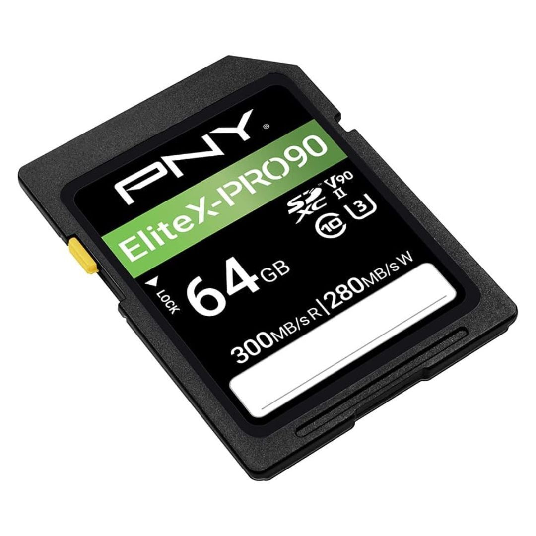 PNY EliteX-Pro 90 Class 10 U3, UHS-II SD Flash 64GB Memory Card for 8K Videography