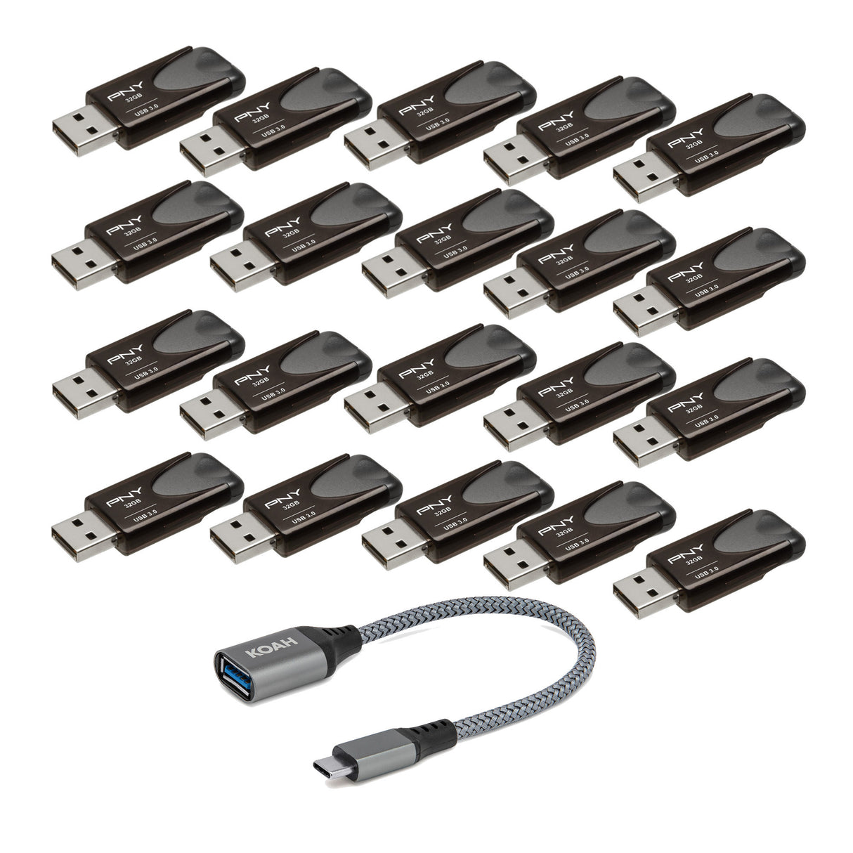 PNY 32GB USB 3.2 EliteTurbo Attache 4 (20-pack) with USB-C Adapter