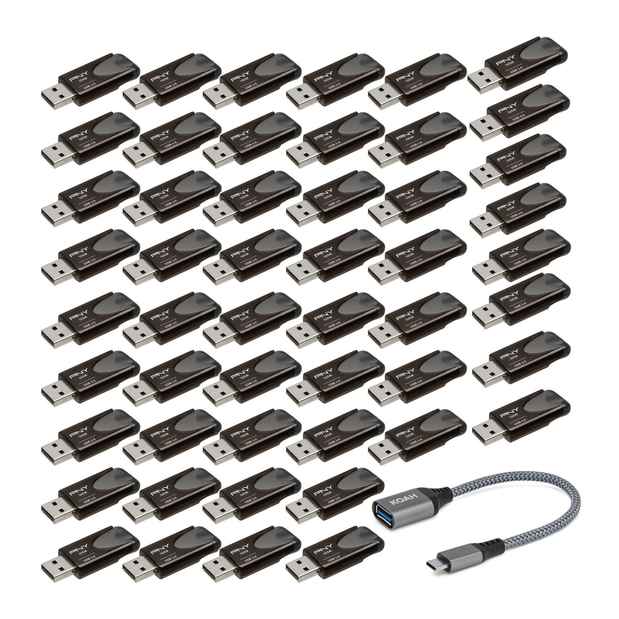 PNY 32GB USB 3.2 EliteTurbo Attache 4 (50-pack) with USB-C Adapter
