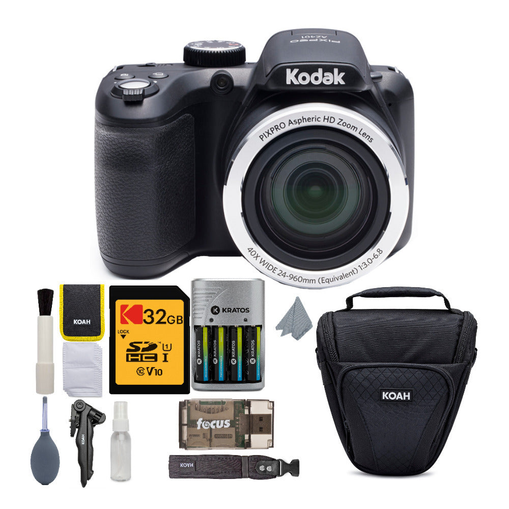 Kodak PIXPRO AZ401 Astro Zoom Digital Camera (Black) Bundle with 32GB Memory Card and Accessory