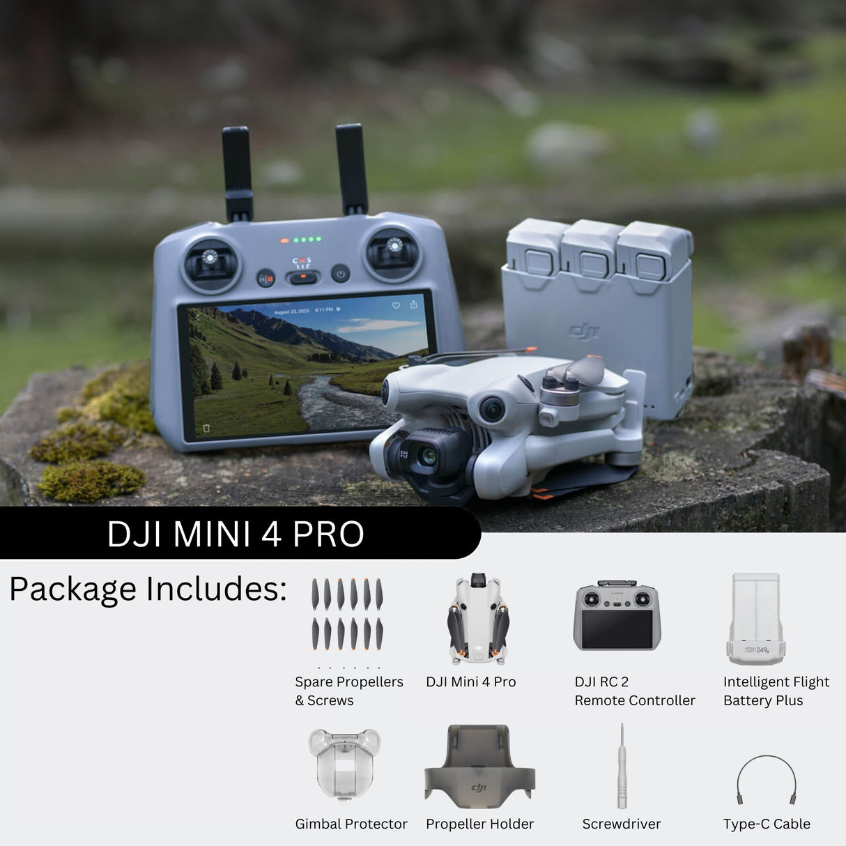DJI Mini 4 Pro Quadcopter Drone Fly More Combo Plus with RC 2 Controller with 128GB SD Card