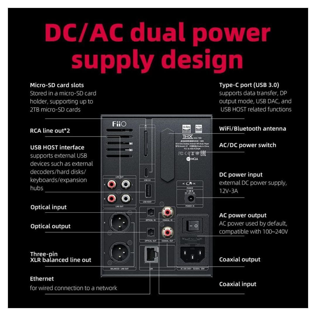FiiO R7 Snapdragon 660, Android 10, HiFi Streaming Music Player with Bluetooth and Dual USB (Black)
