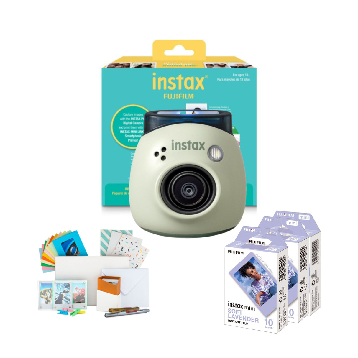 Fujifilm Instax Green Pal Link 2 Camera and Printer Bundle with 3 Soft Lavender Film and Film Kit