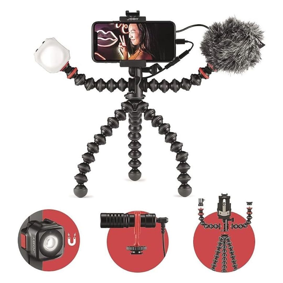 JOBY GorillaPod Mobile Vlogging Kit for Smartphone Vlogging with Wavo Mobile Mic and Beamo LED Light