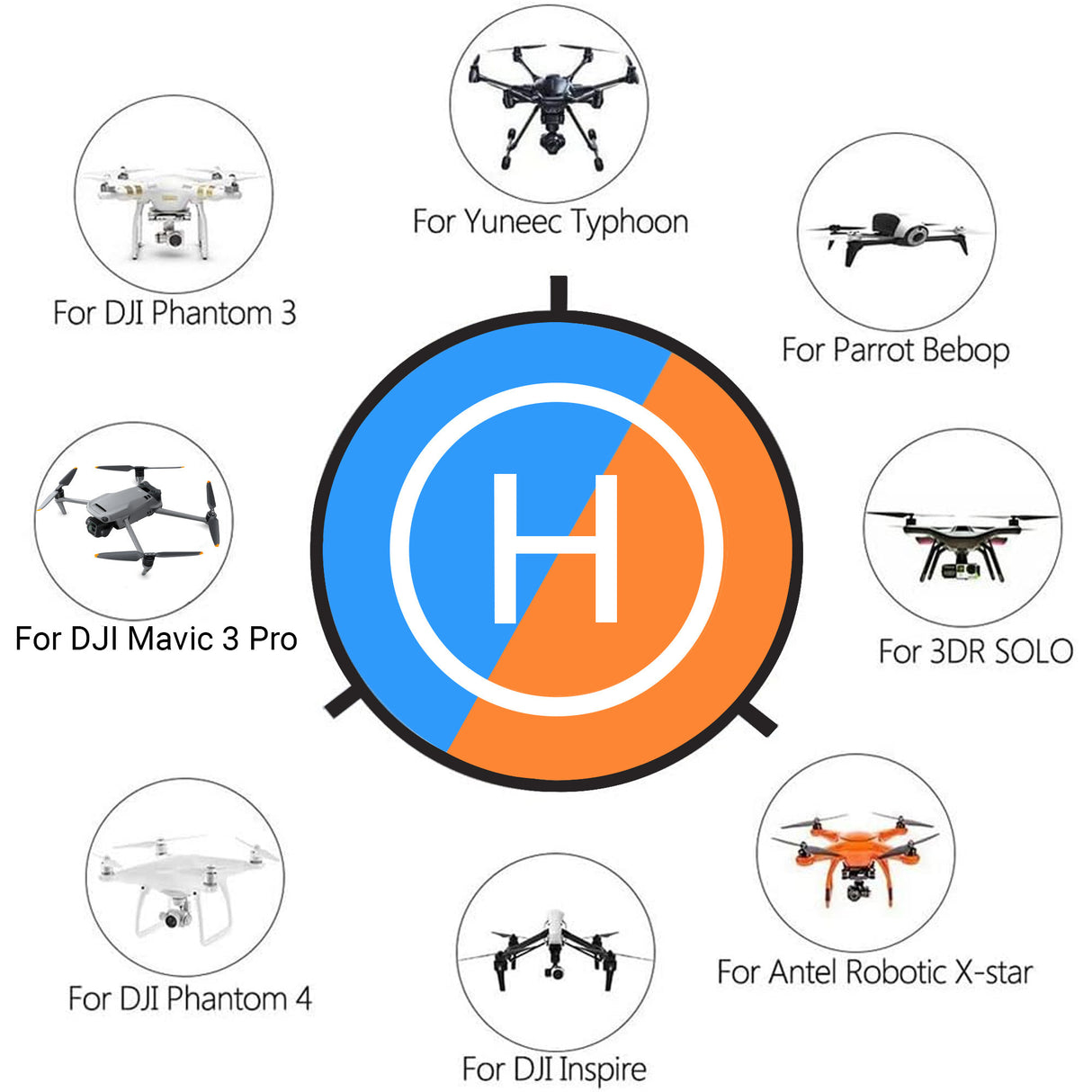 Focus Camera 30 inch Double-Sided Drone Landing Pad with Carrying Case for Universal FPV Quadcopters