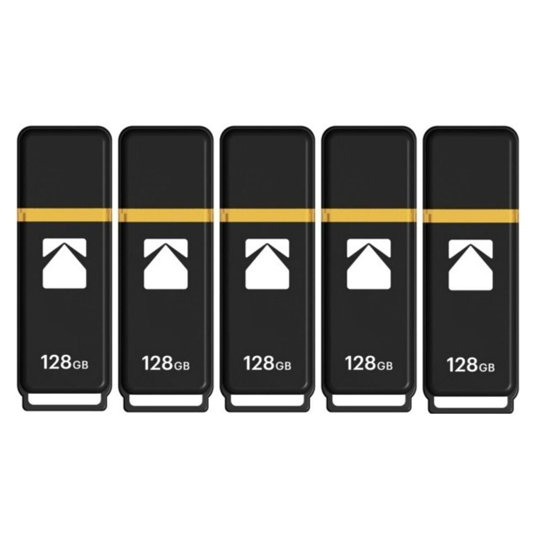 Kodak Classic K100 Cap and Body Series Universal Compatible USB2.0 128GB Flash Drive (5 Pack)