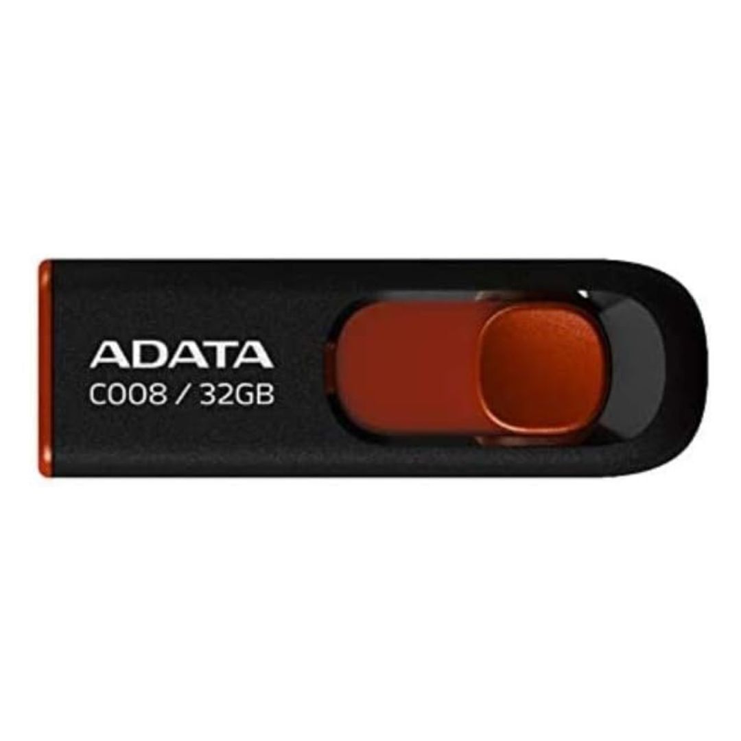 Adata C008 32GB USB 2.0 Retractable Scratchproof and Dirt-Repellent Flash Drive (Red)