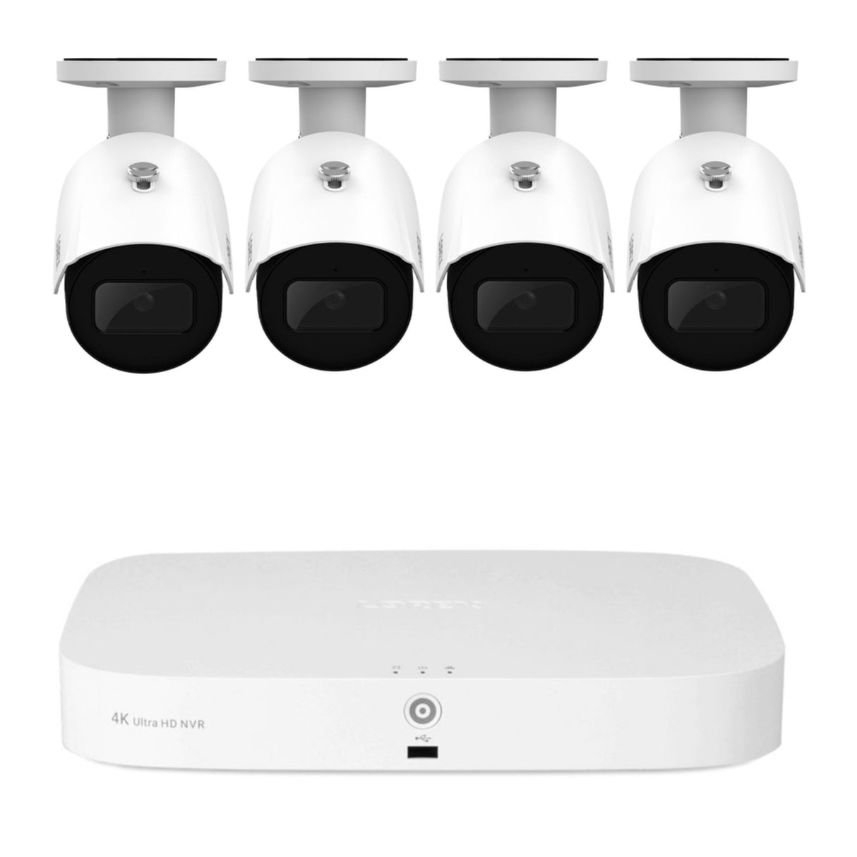 Lorex 4K 16 Camera Capable 2TB NVR Recorder with Four (4) Lorex A20 IP Wired Bullet Security Camera