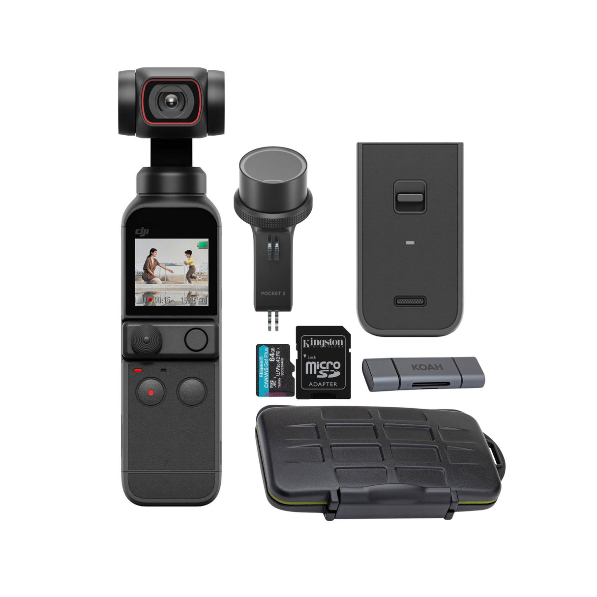 DJI Pocket 2 Creator Combo with Mic Receiver, Waterproof Case, MicroSDXC Card, and Card Reader